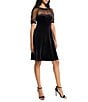 Maggy London Mesh Illusion Neck Short Puff Sleeve Velvet Dress, Color:Black - Image 3