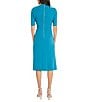 Color:Blue Bonnet - Image 2 - Mock Neck Short Sleeve Draped Midi Sheath Dress