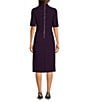 Color:Luxe Plum - Image 2 - Mock Neck Short Sleeve Draped Midi Sheath Dress