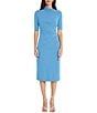 Color:Blue Bonnet - Image 1 - Mock Neck Short Sleeve Draped Midi Sheath Dress