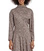 Color:Tan/Black - Image 3 - Petite Size Tweed Asymmetric Drop Waist Long Sleeve Mock Neck Dress