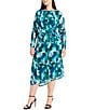 Maggy London Plus Size Boat Neck Long Sleeve Asymmetric Hem Power Mesh Midi Sheath Dress, Color:Mint/Teal - Image 1