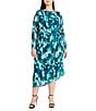 Maggy London Plus Size Boat Neck Long Sleeve Asymmetric Hem Power Mesh Midi Sheath Dress, Color:Mint/Teal - Image 3