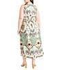 Maggy London Plus Size Palm Tree Print Sleeveless V-Neck A-Line Midi Dress, Color:Cream/Green - Image 2
