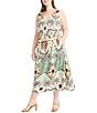 Maggy London Plus Size Palm Tree Print Sleeveless V-Neck A-Line Midi Dress, Color:Cream/Green - Image 3