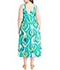 Maggy London Plus Size V-Neck Sleeveless Printed A-Line Midi Dress, Color:Ivory/Aqua - Image 2