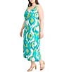 Maggy London Plus Size V-Neck Sleeveless Printed A-Line Midi Dress, Color:Ivory/Aqua - Image 3