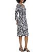 Color:Black/Light Grey - Image 3 - Printed Matte Jersey Surplice V-Neckline Long Sleeve Faux Wrap Dress
