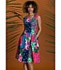 Color:Pink/Blue - Image 4 - Printed poplin Square Neck Cap Sleeve Dress