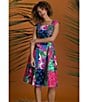 Color:Pink/Blue - Image 6 - Printed poplin Square Neck Cap Sleeve Dress