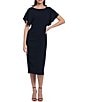 Maggy London Crew Neck Short Dolman Sleeve Faux Wrap Midi Sheath Dress ...