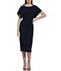 Maggy London Crew Neck Short Dolman Sleeve Faux Wrap Midi Sheath Dress ...