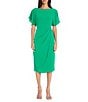 Color:Bright Jade - Image 1 - Crew Neck Short Dolman Sleeve Faux Wrap Midi Sheath Dress