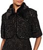 Maggy London Sequin Mesh Cropped Fur Trimmed Jacket - Image 1