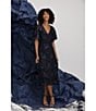 Color:Blue - Image 5 - Sequin V Neckline Short Flutter Sleeve Midi Dress