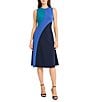Maggy London Sleeveless Color Block Midi Dress, Color:Navy/Blue/Teal - Image 1