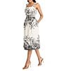 Maggy London Square Neck Sleeveless Tropical Print Fit And Flare Midi Dress, Color:Black/White - Image 3
