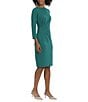 Color:Alpine Green - Image 3 - Stretch Boat Neck 3/4 Sleeve Pleated Knot Waist Detailed Sheath Dress