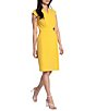 Color:Yellow - Image 3 - Stretch Crepe Button Sleeveless Surplice V-Neck Faux Wrap Dress