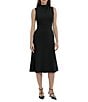 Color:Black - Image 1 - Stretch Crepe Mock Neckline Sleeveless Midi Dress