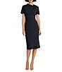 Maggy London Stretch Crepe Twist Crew Neck Short Sleeve Sheath Dress, Color:Black - Image 1