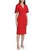 Color:Racing Red - Image 3 - Stretch Crepe V Neckline Short Flutter Sleeve Sheath Dress