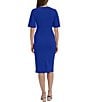 Color:Retro Blue - Image 2 - Stretch Crepe V Neckline Short Flutter Sleeve Sheath Dress
