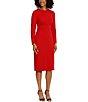 Color:Red - Image 3 - Stretch Crew Neck Long Sleeve Midi Dress
