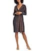 Color:Bronze - Image 3 - Stretch Metallic Long Sleeve Surplice V-Neck Faux Wrap Dress