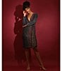 Color:Bronze - Image 4 - Stretch Metallic Long Sleeve Surplice V-Neck Faux Wrap Dress