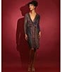 Color:Bronze - Image 5 - Stretch Metallic Long Sleeve Surplice V-Neck Faux Wrap Dress