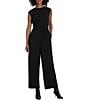 Color:Black - Image 1 - Stretch Pleated Knit Crepe Crew Neckline Sleeveless Jumpsuit