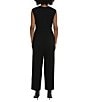 Color:Black - Image 2 - Stretch Pleated Knit Crepe Crew Neckline Sleeveless Jumpsuit