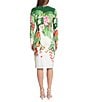 Color:Soft White/Green - Image 2 - Stretch Tropical Print Long Sleeve Sheath Dress