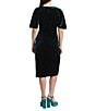 Color:Hunter Green - Image 2 - Stretch Velvet Surplice V-Neck Short Sleeve Faux Wrap Midi Dress