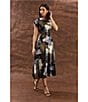 Maggy London Twill Paint Print Cap Sleeve Midi Dress, Color:Black/Olive - Image 4