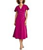 Maggy London V-Neck Flutter Sleeve Asymmetrical Lattice Scuba Crepe Midi Dress, Color:Audacious Orchid - Image 4