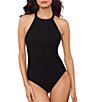 Magicsuit Amelia Solid High Neck Hidden Underwire Bra Open Portrait Back One Piece Swimsuit, Color:Black - Image 1