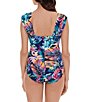 Color:Navy Blue - Image 2 - Belize Natalie Tropical Print Sweetheart Neck Cap Sleeve Shaping One Piece Swimsuit