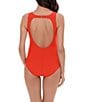 Color:Persimmon - Image 2 - Hyperlink Annette Solid High Neck Chain Belt One Piece Swimsuit