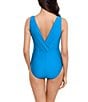 Color:Sky - Image 2 - Marquis Kristi Solid Plunge Neck Draped V-Back One Piece Swimsuit