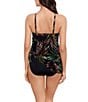 Color:Black/Multi - Image 2 - Nighthawk Charlie Palm Print High Neck Tortoise Chain Link Underwire One Piece Swimsuit