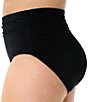 Color:Black - Image 3 - Plus Size Jersey Control Fit Shirred Brief Swim Bottom