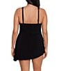 Color:Black - Image 2 - Plus Size Solids Celine Shirred Side Tie Plunge Swim Dress