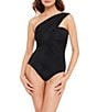 Color:Black - Image 1 - Solid Goddess Convertible Shaping One Shoulder One Piece Swimsuit