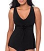 Magicsuit Solid Hadee Front Floral V-Neck Tankini Swim Top - Image 1