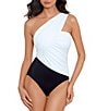 Color:White - Image 1 - Solids Goddess Color Block Convertible One Shoulder One Piece Swimsuit