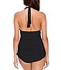 Color:Black - Image 2 - Solid DD Yvonne Halter Tie Neck Plunging Swim Dress