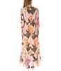 Color:Blush Multi - Image 2 - 3/4 Sleeve V-Neck Floral Chiffon Faux Wrap Maxi Dress