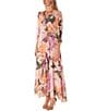Color:Blush Multi - Image 3 - 3/4 Sleeve V-Neck Floral Chiffon Faux Wrap Maxi Dress